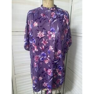 VTG 70s Ms. Tops California Women’s Polyester Top Blouse Purple Floral Sz XL 2X